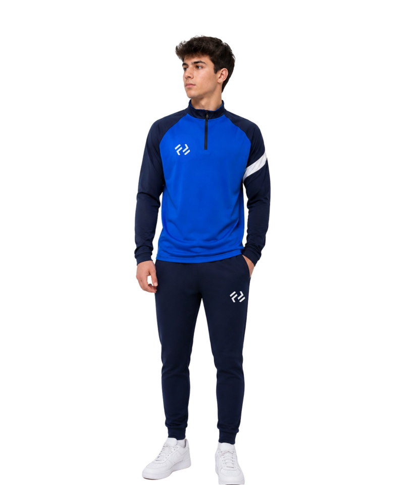 FOREAK Slim Target Kumaş Yarım Fermuarlı Eşofman Takımı – Saks Mavi / Lacivert