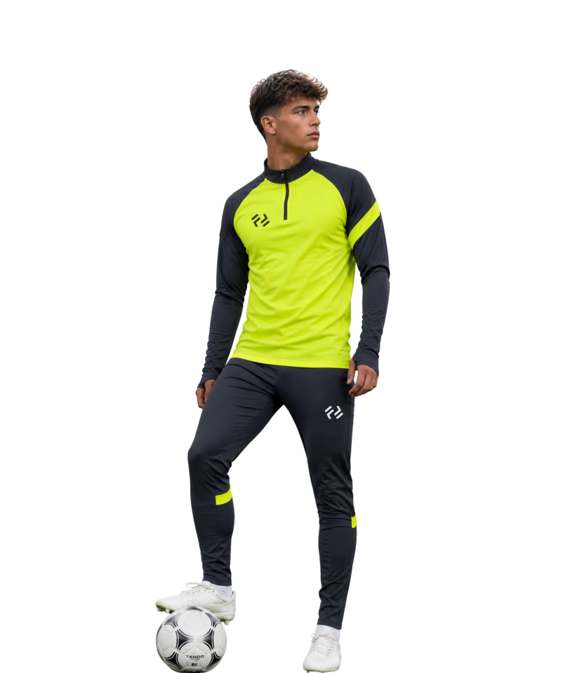 FOREAK Slim Target Kumaş Yarım Fermuarlı Eşofman Takımı – Neon Sarı/ Antrasit